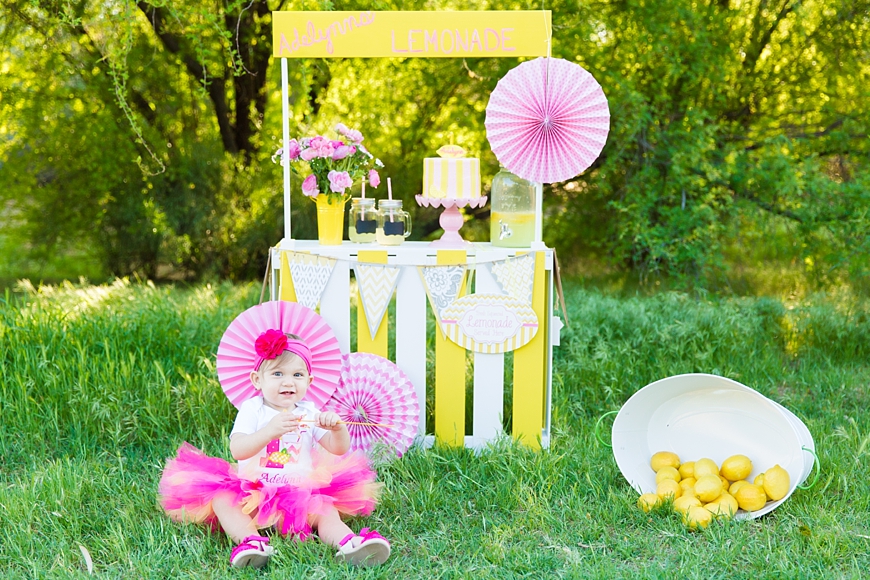 Leah Hope Photography | Pink and Yellow Lemonade Stand Cake Smash Photos