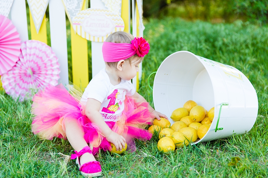 Leah Hope Photography | Pink and Yellow Lemonade Stand Cake Smash Photos