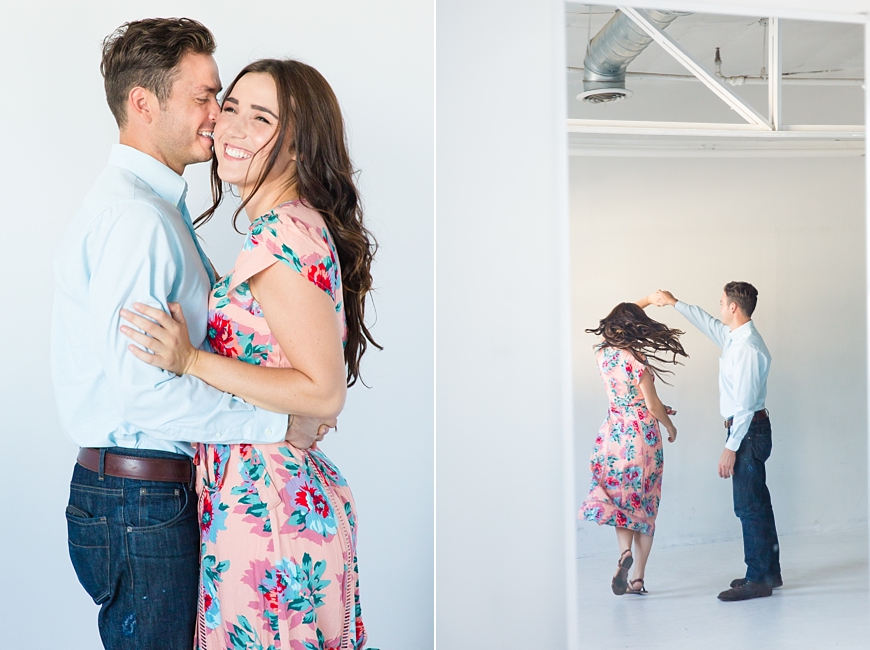 Leah Hope Photography | Downtown Phoenix Indoor White Brick Wall Studio Married Couple Romantic Fashion Pictures