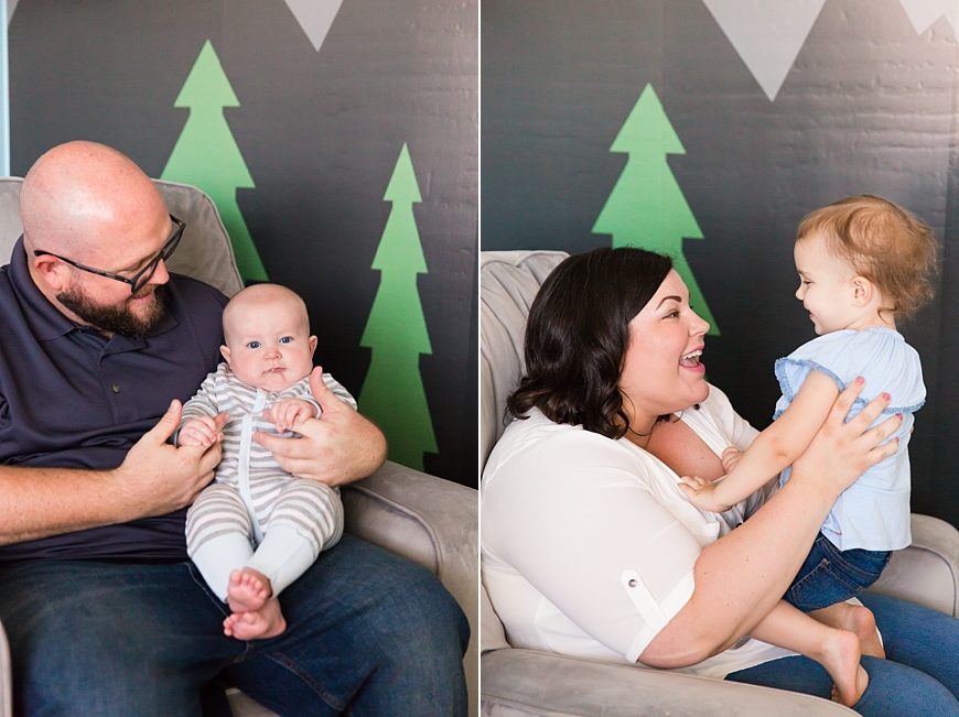 Leah Hope Photography | Indoor Home Lifestyle Newborn Baby Family Pictures Camping Woods Themed Nursery Pictures