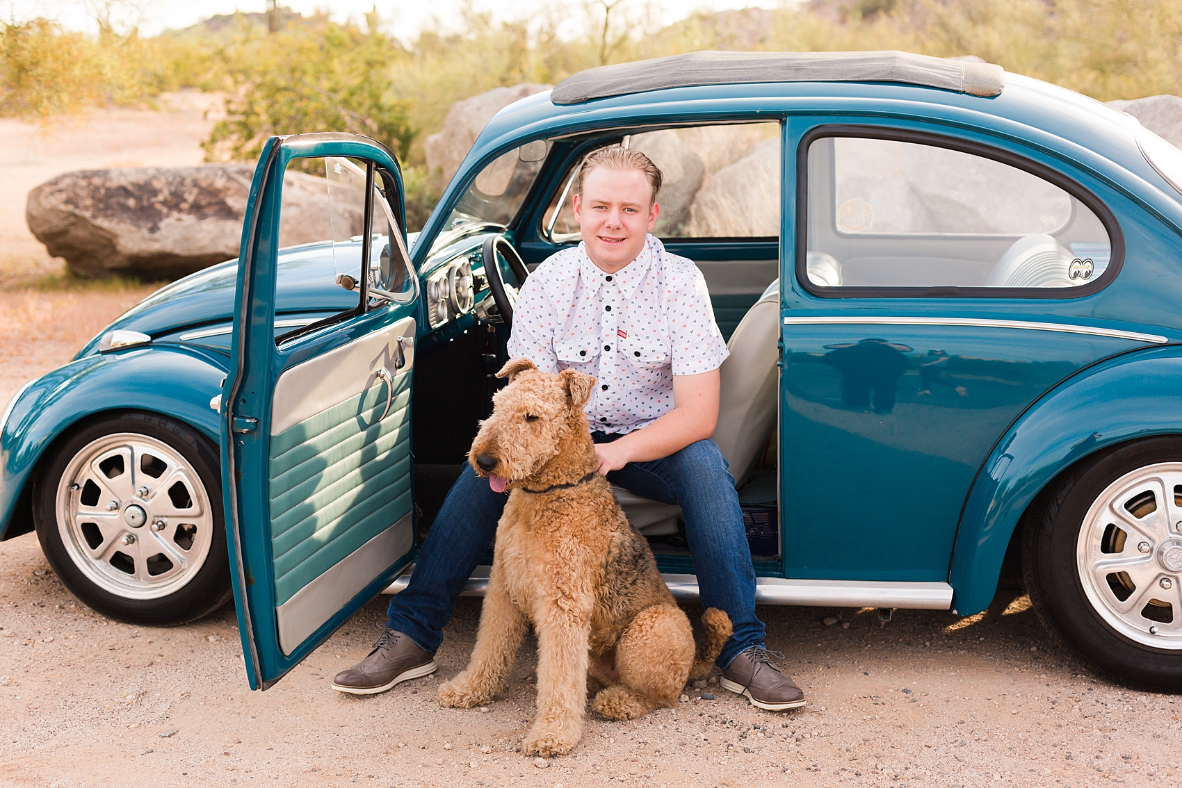 Leah Hope Photography | Scottsdale Phoenix Arizona Desert Landscape VW Bug Dog Senior Boy Pictures