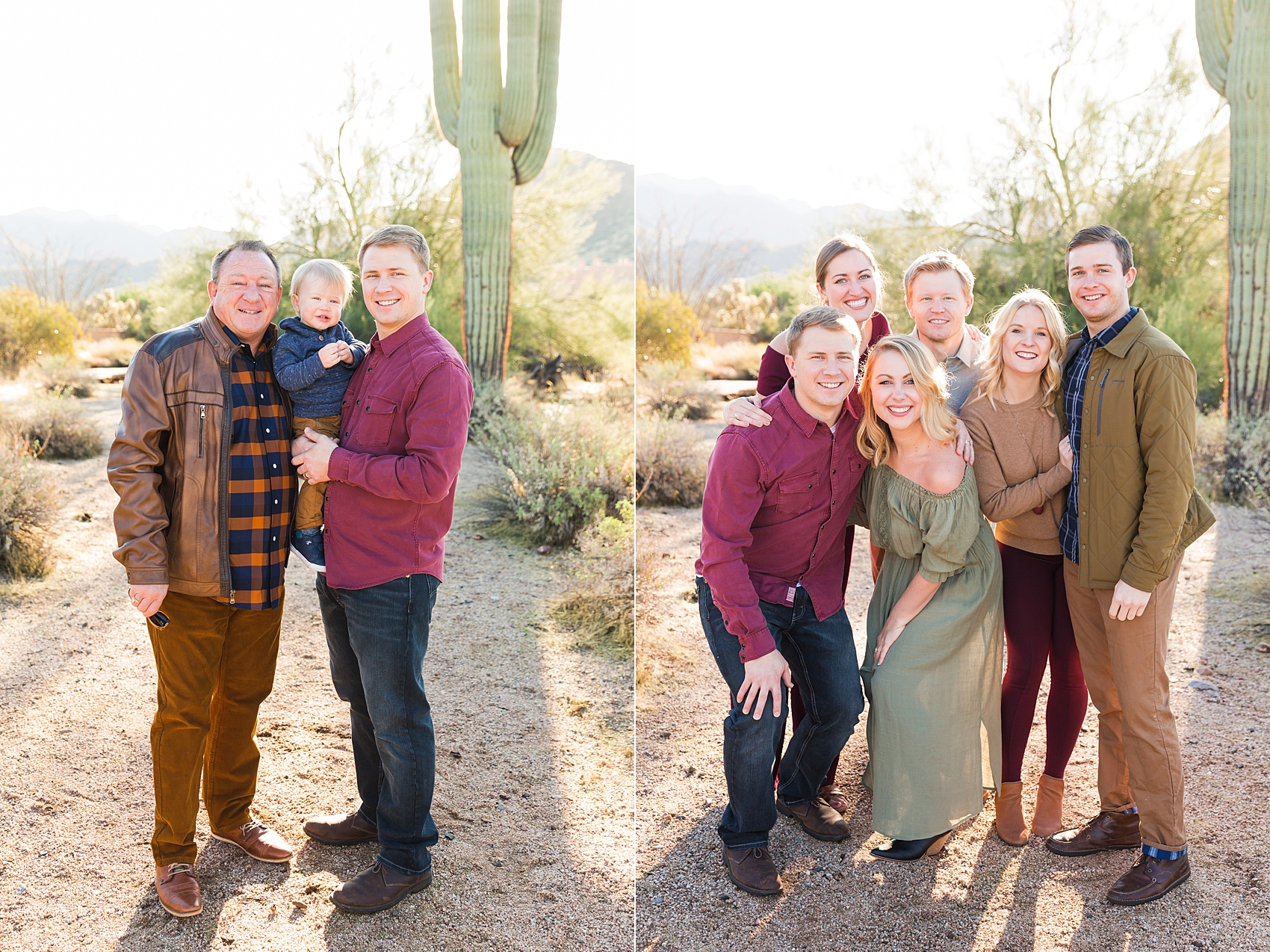 Leah Hope Photography | Scottsdale Phoenix Arizona | Desert Landscape Cactus Mountains Scenery | Sunrise Golden Sunlight | Extended Family Photos | Family Pictures | What to Wear | Family Poses | Coordinating Outfits