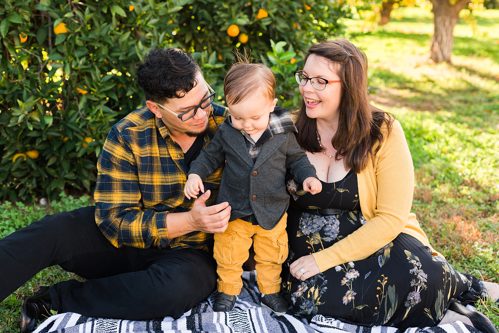Leah Hope Photography | Phoenix Gilbert Arizona | Agritopia Green Orange Tree Orchard | Family Pictures | What to Wear | Family Photos Poses | Maternity Pregnancy Bump Photos